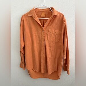 Kith Button Up Shirt Long Sleeve Size Small Orange Seersucker